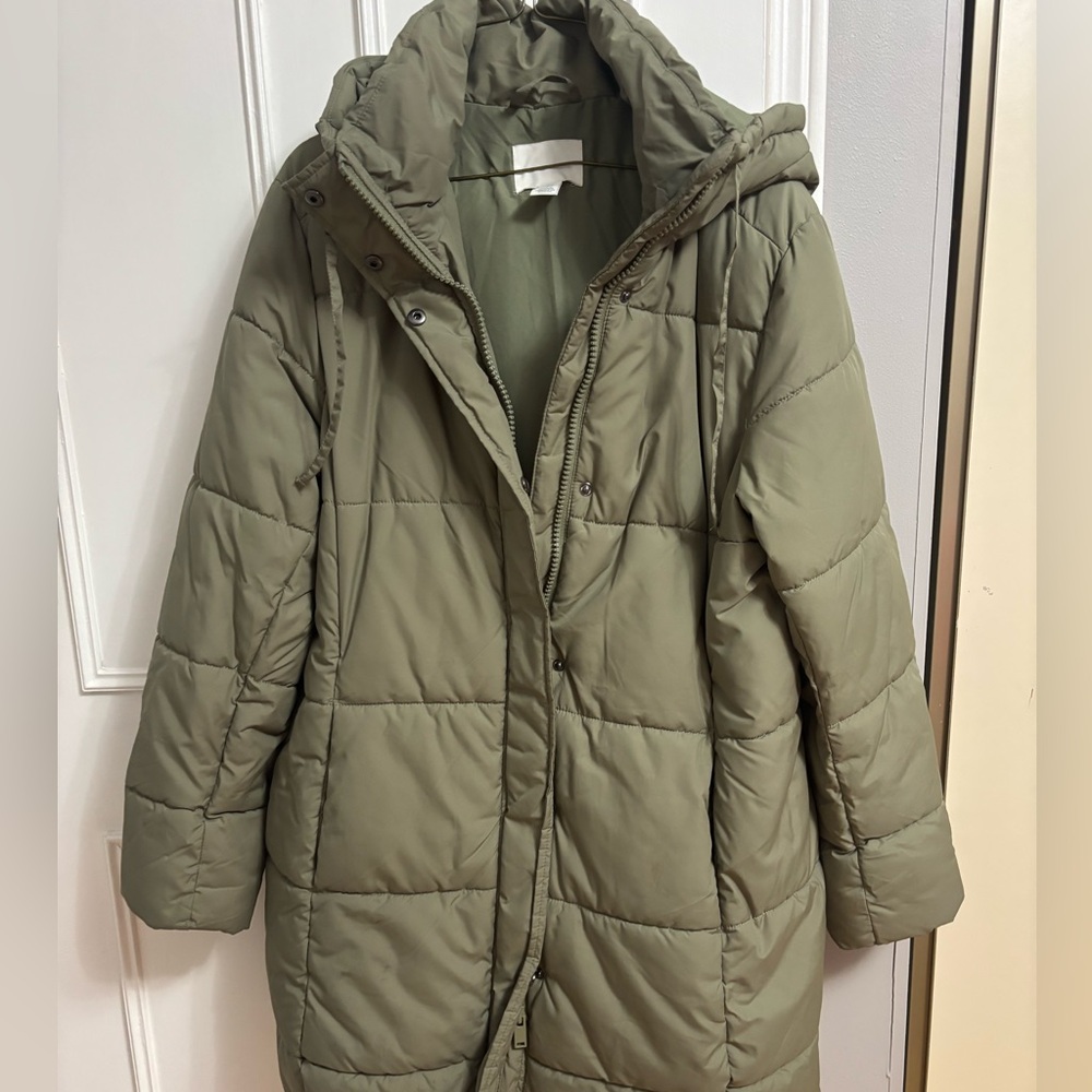 Olive Green Hooded Puffer Coat from H&M